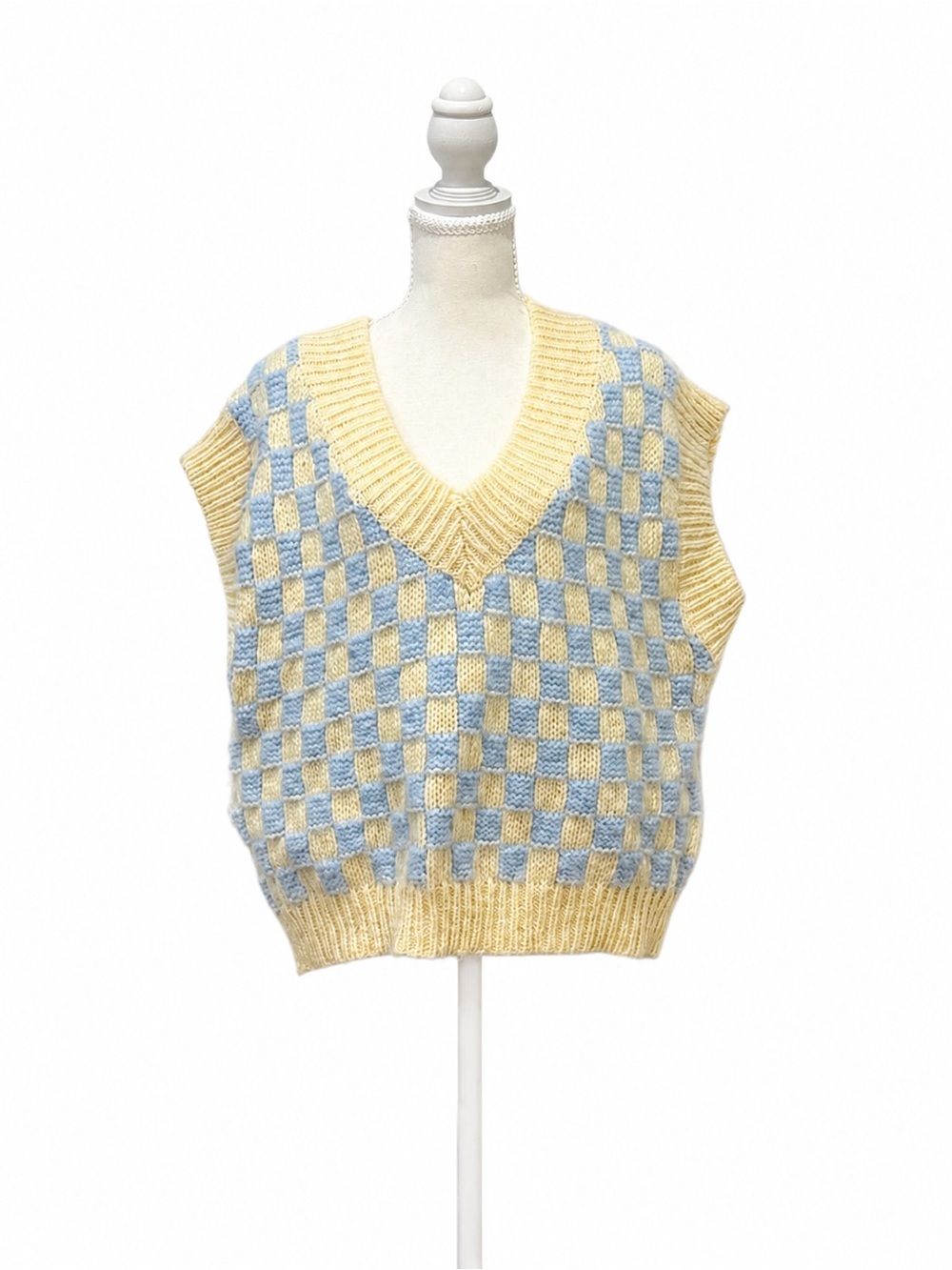 English Factory Blue Cream Checkerboard Sweater Vest Size M